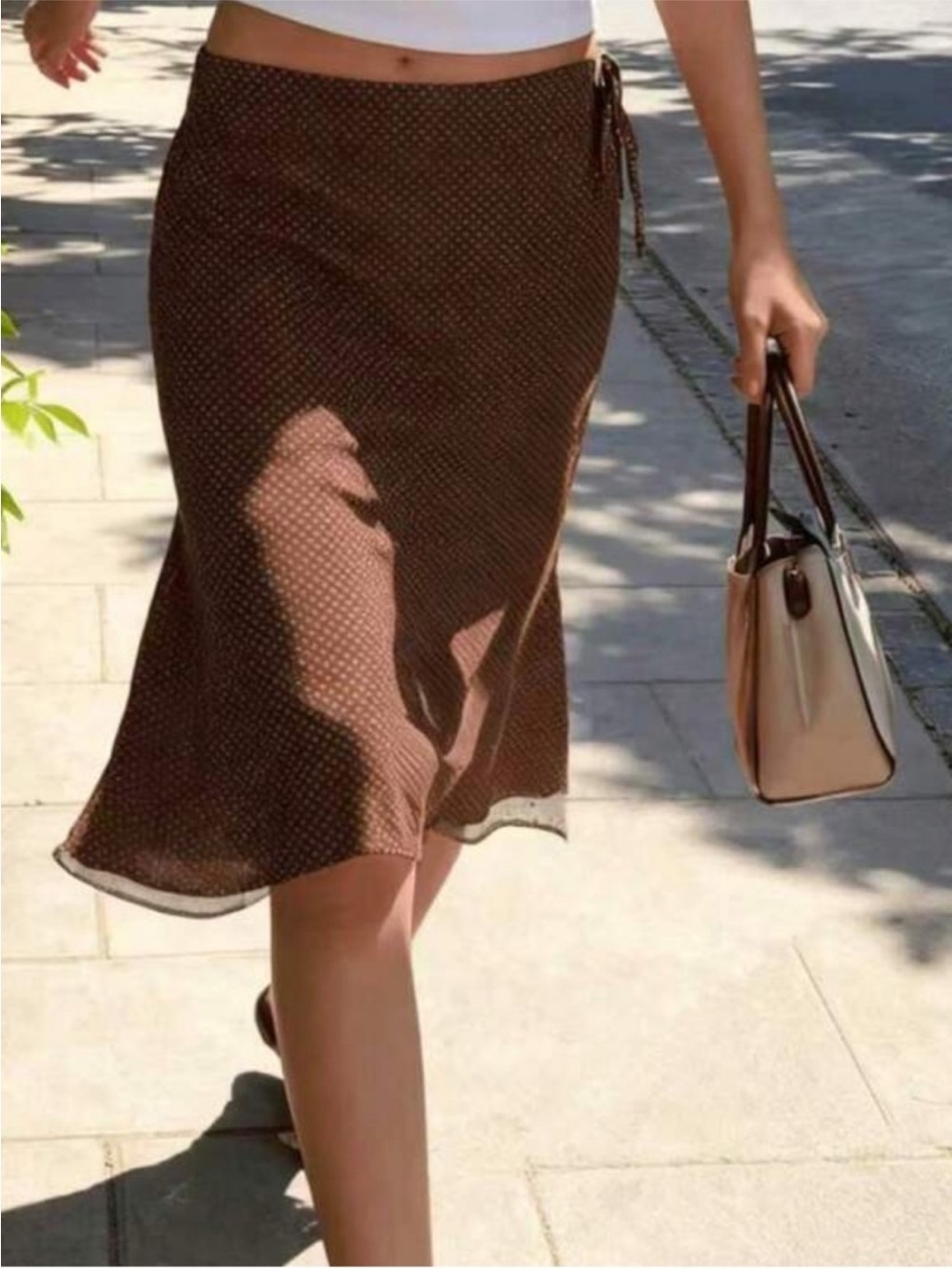 Brown Polka Dot Midi Skirt - Unbranded